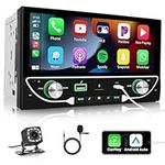 Hikity Double Din Car Stereo Apple CarPlay Android Auto, 6.9 Inch Touch Screen Car Radio with Bluetooth, Mirror link, FM Radio, EQ, Car Screen Player USB/Type-C/AUXInput, Mic, SWC, Backup Camera