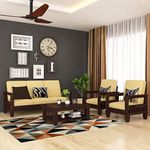 Mamta Furniture Wooden Solid Teak Wood 5 Seater Sofa Set with Cushions (3+1+1, Walnut Finish)