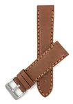 Bandini 24mm Wide, Tan Mens' Waterproof, Genuine Leather Watch Band Strap, Mat Finish, Also Comes in Black or Brown with Colored Stitching