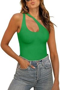 REORIA Women's Summer Sexy One Shoulder Cutout Front Sleeveless One Piece Tank Tops Backless Thong Bodysuits Leotards for Going Out Plus Size Green X-Large
