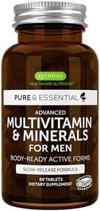 High Strength Vegan Men's Daily Multivitamin Without Iron, Energy, Immunity & Heart Support, Methylated B-Vitamins Plus Lycopene, Clean Label, Slow Release, Chelated Minerals, 60 Tablets, by Igennus