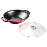 Toci Big BBQ Cast Iron Wok Pan Enamel-Coated Cooking Woks & Stir-fry Pans, Chinese Wok With Lid & Handles Non Stick Cookware Large & Deep Wok For Induction Hob, Ceramic Gas & Electric Stovetops & Oven