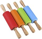 STOBOK Mini Rolling Pin, Kids Wooden Handle Rolling Pin Silicone Rolling Pins for Home Kitchen,4 Pack (Red, Green, Orange, Blue)