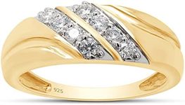 SAVEARTH DIAMONDS 1/4 ct. t.w Round Cut Lab Grown Diamond Double Row Men's Wedding Band Ring In 14k Yellow Gold Over Sterling Silver(VS-SI Clarity, 0.25 Cttw)-8