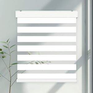 FOIRESOFT Noiseless+ Custom Cordless Light Filtering Zebra Blinds [Morning, Pure_White, W 31 x H 64 inch] Windows Sheer Shades for Day and Night Light Control, Gentle Moving Dual Layer