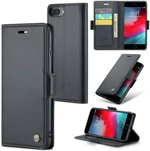 ELEPIK for iPhone 6 Plus/7 Plus/8 Plus Case with Card Holder, Kickstand [2 Card Holder + 1 Cash Slot] [for Women & Men] [Durable PU Leather] Magnetic Wallet Phone Cover, Fashion Black