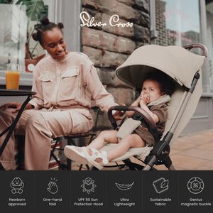 Silver Cross Clic 2 Compact Stroller with Travel Bag – Foldable, Lightweight, Latte