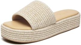 Athlefit Women's Platform Sandals Open Toe Comfort Beige Raffia Sandals Espadrille Wedge Cute Bohemia Straw Sandals Size 10