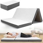 Tri Folding Mattress with Memory Foam Layer - 4 Inch Trifold Foldable Bed Mattress with Washable Cover | Full Size 75" x 54" x 4" Non-Slip Bottom Camping Floor Mattress Perfect Guest Bed