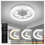 Ceiling Fans with Lights Flush Mount, White Low Profile Modern Ceiling Fan with Remote, Dimmable and Reversible LED Fan Light with 6 Wind Speeds for Bedroom and Living Room, DC Motor