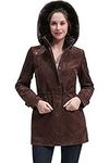 BGSD Women Della Hooded Suede Leather Parka Coat (Also available in Plus Size & Petite), Brown, Small