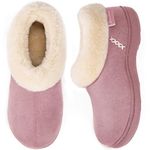 EverFoams Ladies' Micro Suede Memory Foam Slippers with Fluffy Faux Fur Collar and Indoor Outdoor Rubber Sole Pink, Size 5-6 UK