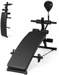 Costway Foldable Decline Sit Up Bench, 5-Level Adjustable Curved Slant Board Ab Exercise Bench w/Speed Ball, Pump & 2 Resistance Bands, Home Gym Workout Strength Training Equipment for Core Muscles