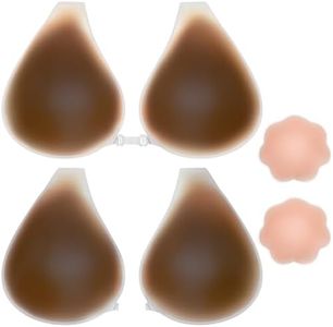 MNAFAYY Sticky Bras for Women Push Up 2 Pairs Adhesive Bra Lift Invisible Silicone Backless Strapless Bra with 2PCS Nipple Covers Brown