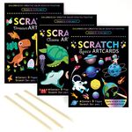 OPUHOHR 3 SET Magic Scratch Paper Art, Colorful Magic Drawing Art Book with 3 Scratch Pen for Birthday Halloween Christmas Party Games Projects Kits (Dinosaurs/Underwater World/Spaceman)