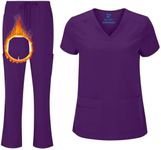 ACTIVE UNIFORMS Women's Cool Stretch V-Neck Top and Cargo Pant Scrub Set with Regular and Petite Sizes (Eggplant, Medium)