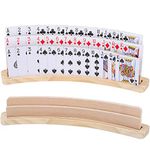 Exqline Curved Wooden Playing Card Holder 3 Slots Set of 2 Solid Card Holder for Adults Seniors Kids - 13.8 x 1.9 x 2.4 Inch for Bridge Canasta Hand and Foot