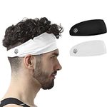 SKULLFIT Men's Chinlon and Spandex Lightweight Moisture Wicking Workout and Sports Sweatbands Headbands - Black, White - (Pack of 2)