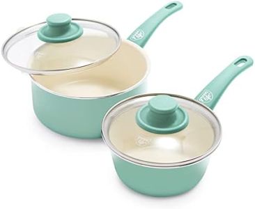 GreenLife Soft Grip Set di pentole in ceramica antiaderente da 15 e 18 cm, senza PFAS, lavabili in lavastoviglie, turchese