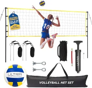 Ultra Sporting Goods Volleyball Net for Backyard, Includes 32x3 Ft Beach Volleyball Net with Poles, 8.5-Inch PU Volley Ball, Bag & Pump, Portable Volleyball Net for Outdoor or Home Use, Complete Set