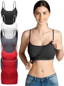 Emmalise Women Camisole Built in Bra Wireless Fabric Support Long Layering Cami, Medium, 4Pk Black White Charcoal Red