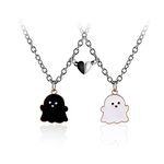 Caiyao 2Pcs Lovely Magnetic Love Heart Ghost Pendant Necklace Set for Women Men Best Friend Girl Boy Teen Enamel Mutual Attract Magnet Couple Matching Necklace Jewelry Birthday BFF Gift, Metal, alloy