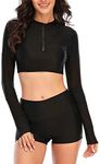 NESY Womems Swimsuits Long Sleeve Two Piece Rash Guard UV Protection Crop Top Bathing Suits, 00-black, Medium