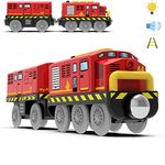 TOPLIVING Wooden Train Track Accessories Battery Operated Locomotive Train, Motorized Train for Toddlers with Magnetic Connection, Powerful Engine Train Vehicles