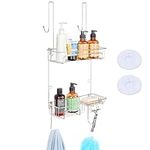 BELLE VOUS Stainless Steel Hanging Shower Caddy - Over The Door Rustproof Shelf Organiser - No Drill Bathroom Basket Rack for Shampoo & Accessories