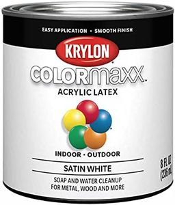 Krylon K05615007 COLORmaxx Acrylic Latex Brush On Paint for Indoor/Outdoor Use, ½ Pint, Satin White