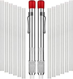 Mudder 2 Pieces Soapstone Pencil Holders Round Soapstone Marker Chalk Pencil with 12 Pieces Refills for Welding Tools and Markers Removable Markings on Metal, Aluminum, and Cast