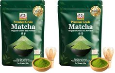 Double Dragon Organic Matcha Green Tea Powder 100g - Premium Ceremonial Grade Japanese Stone-Ground Matcha Powder | Antioxidant Rich Matcha Tea for Lattes, Smoothies & Baking | Vegan and Gluten-Free