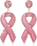 Glitter Rhinestone Pink Ribbon Drop Earrings Beaded Breast Cancer Awareness Earrings Jewelry for Women Breast Cancer Survivor Support Jewelry Gifts (Glitter rosy)