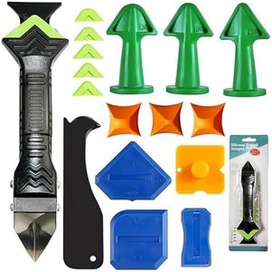 MEIYUETAOSI Caulking Removal Tool 3 in 1 Generic Silicone Caulking Tools, Grout Removal Tool, with Grout Scraper, 6 Exchange Silicone Pads for Bathroom, Kitchen, Floor, Sink Joint(Green)