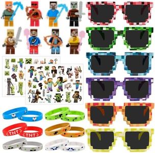 WuGU 28 Piezas Videojuegos Fiesta Cumpleaños Niños Regalos, Set di Videojuego Regalos para Niños Cumpleaños, 12 Pulsera de Silicona, 6 Gafas de Píxeles, 8 Mini Figuras, 2 Tatuaje Pegatinas