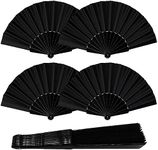 4 Pack Black Handheld Folding Fan, Chinese Fan Folding Hand Fan, Silk Fabric Hand Fan for Women Foldable Wedding Favors Gifts DIY Decoration