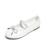 DREAM PAIRS Girls Ballet Flats Slip-on Flower Bow Kids Party Shoes,Size 4 Big Kid,White,SDFL2409K