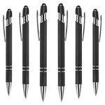 Cobee Ballpoint Pens with Stylus Tips, 6 Pack 1.0mm Black Ink Pens, Metal Stylus Pen for Touch Screens (Black)