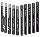 JOERIC Black 1/4" Dry Diamond Drill Bits Set, 10 PCS 6mm Diamond Core Drill Bit with Storage Bottle for Granite Marble Tile Ceramic Stone Glass (Not for Wood), Including hex Shank and Round Shank