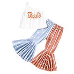 Toddler Kid Baby Girls 4th of July Outfits Short Sleeve Tassels T-Shirt Tops American Flag Print Flared Pants Summer Clothes, Babe White, 5-6 Years