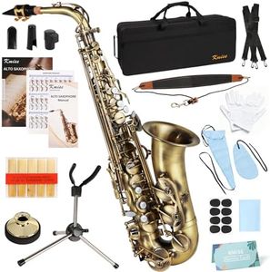Kmise E Flat Alto Saxophone, Lightweight Saxophones for Students Beginner, Saxofon Full Kit with Portable Case, Sax Stand, Neck Strap, Reeds, Beginner's Guides, Mute, Cleaning Kit (Bronze)