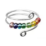 NUOWEN for Daughter - S925 Drive Away Your Anxiety Rainbow Beads Fidget Ring, Ring with Beads Spinner Ring, Adjustable Open Ring, Fidget Ring for Woman or Girls Jewelry Gift