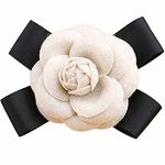 80Hou Elegant Wool Camellia Flower Brooch Vintage Bow Floral Pin Women Wedding Party Gift-Beige