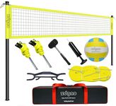 Portable Volleyball Set System for Backyard Outdoors with Easy Set-Up Volleyball Net System+1 Wrap Yarn Volleyball+Pump+Boundary Tape+Winding Wire Rack and Portable Storage Bag+Guidelins+Metal Stake