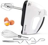 Showvigor Handmixer kitchen, 7-Speed Hand Mixer, 5-Piece Set, 2 Stainless Steel Dough Hooks, 2 Stirrers, 1 Traditional Whisk, Hand Mixer Electric Handheld for baking, cooking(White)