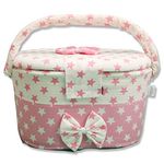 S3 Stay Blessed - Diaper Caddy |Baby Box for Newborn |Bag Organizer Large Capacity (44*32*26 CM) |Nursery Storage Bin |Car Organizer for Diapers & Wipes (Pink, White With Star Design cotton & plastic)