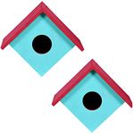 Sanmark Bird House Combo Nest Box Breeding House for Small Birds Sparrow, Finches Handmade Bird Friendly Wooden Hanging for Home Decor & Garden (Sky Blue/Red - 21 x 14 x 18 cm.) (Pack of 2)