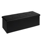 Bonlife End of Bed Storage Bench,Folding Black Ottoman Seat,Toy Chest Box Bedside Table Faux Leather Footstool for Living Room,110x38x38cm