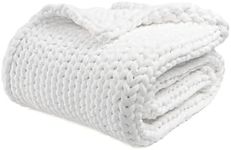 YnM Velvet Weighted Blanket, Handmade Chunky Knitted Design, Soft and Cozy, Temperature Regulating and Breathable, Machine Washable Throw for Sleep or Home Decor (White, 80x87 Inch, 25lbs)