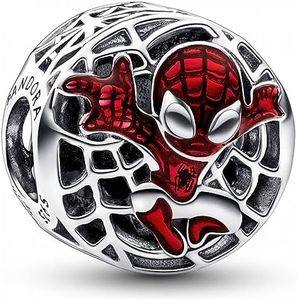 Pandora Marvel Spider-Man Vibrant City Charm Sterling Silver Marvel x Collection Compatible Moments Bracelets 792350C01, One size, Silver, No Gemstone